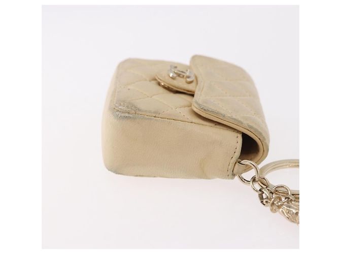 CHANEL Mini Mini Matelasse Charm Lamb Skin Beige CC Auth bs36151 - vista 3