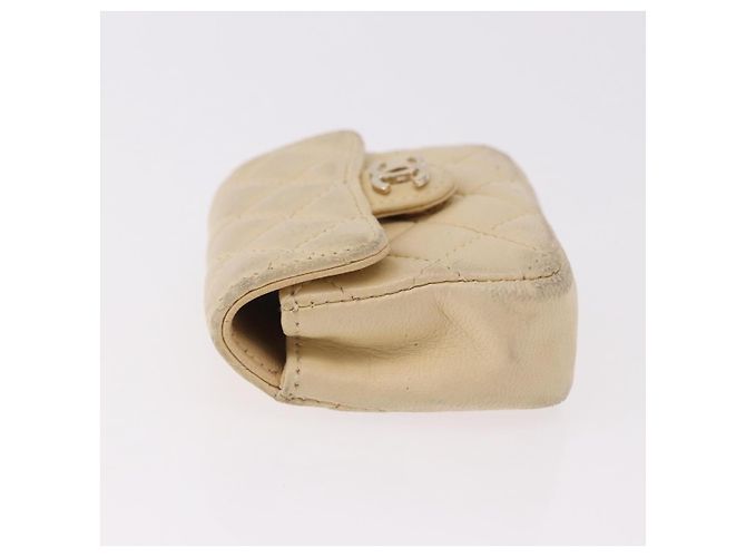 CHANEL Mini Mini Matelasse Charm Lamb Skin Beige CC Auth bs36151 - vista 4