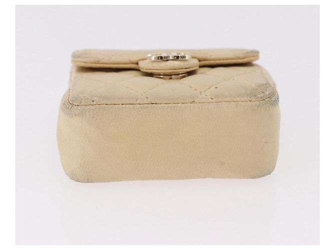 CHANEL Mini Mini Matelasse Charm Lamb Skin Beige CC Auth bs36151 - vista 5