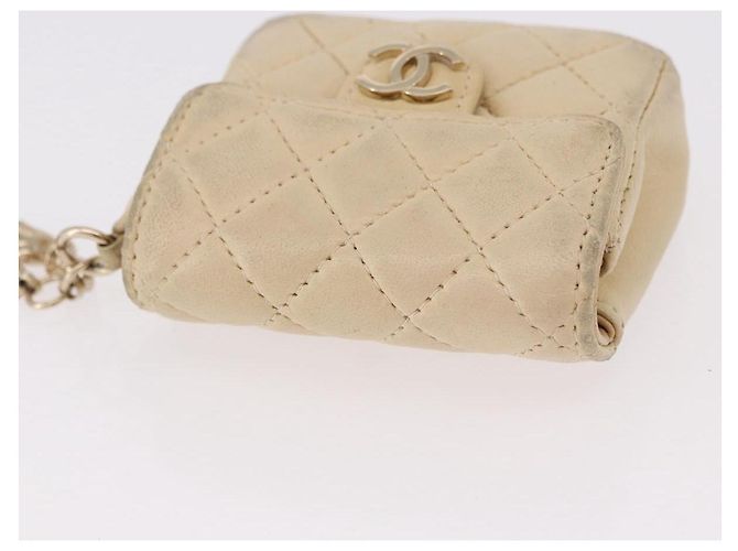 CHANEL Mini Mini Matelasse Charm Lamb Skin Beige CC Auth bs36151 - vista 6