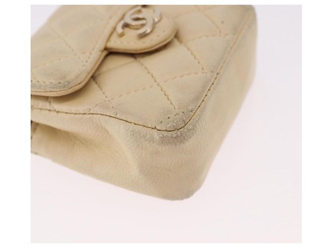 CHANEL Mini Mini Matelasse Charm Lamb Skin Beige CC Auth bs36151 - vista 8