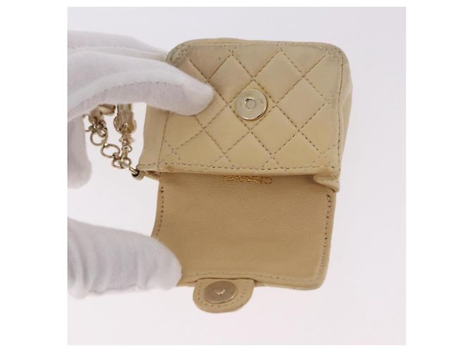 CHANEL Mini Mini Matelasse Charm Lamb Skin Beige CC Auth bs36151 - vista 9