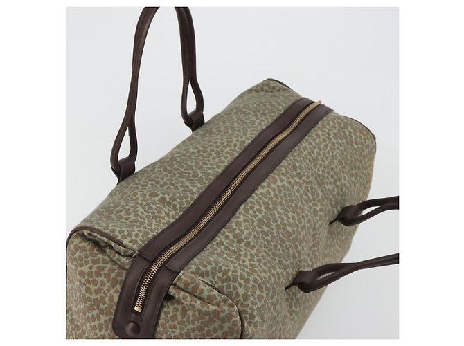 Borsa Boston BOTTEGA VENETA con motivo leopardato in tela beige e oro Auth 188600A D'oro - vista 6