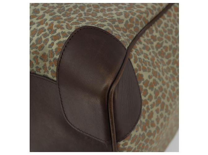 Borsa Boston BOTTEGA VENETA con motivo leopardato in tela beige e oro Auth 188600A D'oro - vista 9
