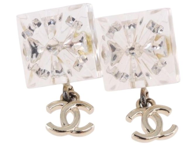 Pendientes CHANEL Crystal COCO Mark Metal Clear Silver CC Auth SW2655SAM Plata - vista 2