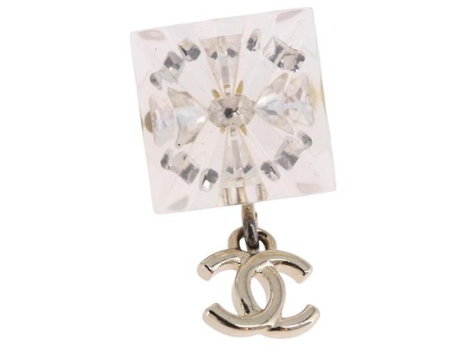 Pendientes CHANEL Crystal COCO Mark Metal Clear Silver CC Auth SW2655SAM Plata - vista 7