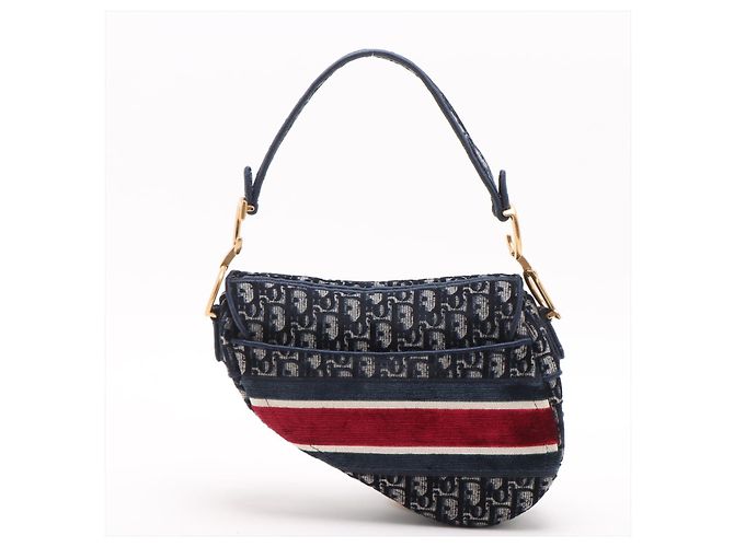 Dior Borsa a 2 vie Saddle Velour Oblique Blu - vista 2