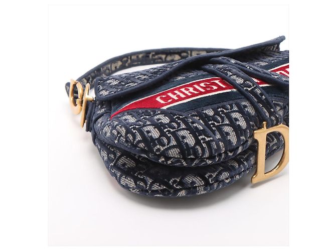 Dior Borsa a 2 vie Saddle Velour Oblique Blu - vista 4