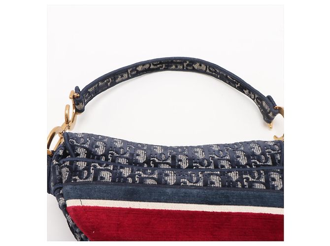Dior Borsa a 2 vie Saddle Velour Oblique Blu - vista 6