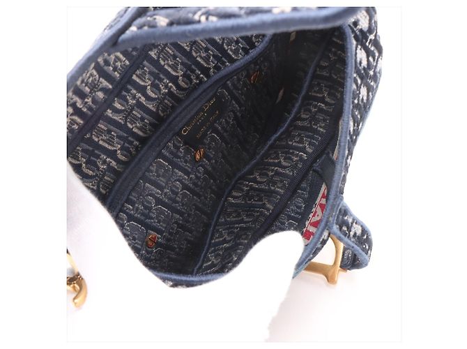 Dior Borsa a 2 vie Saddle Velour Oblique Blu - vista 8