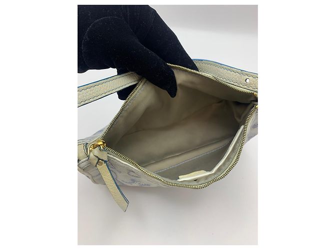 Triomphe Céline Celine Mini Borsa a Tracolla Tela Blue Macadam Bianco - vista 10