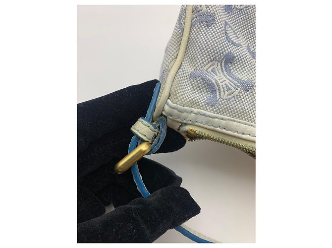 Triomphe Céline Celine Mini Borsa a Tracolla Tela Blue Macadam Bianco - vista 13