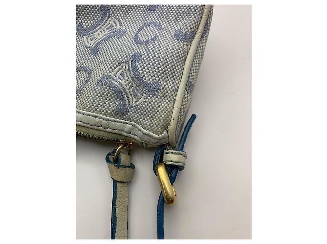 Triomphe Céline Celine Mini Borsa a Tracolla Tela Blue Macadam Bianco - vista 14