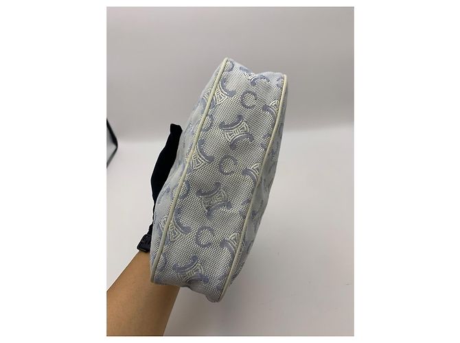 Triomphe Céline Celine Mini Borsa a Tracolla Tela Blue Macadam Bianco - vista 15
