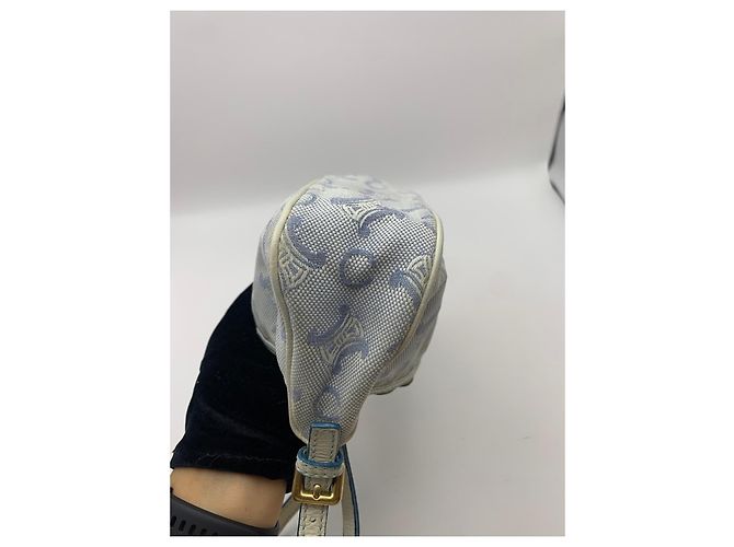 Triomphe Céline Celine Mini Borsa a Tracolla Tela Blue Macadam Bianco - vista 16
