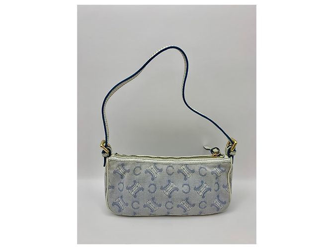 Triomphe Céline Celine Mini Borsa a Tracolla Tela Blue Macadam Bianco - vista 2