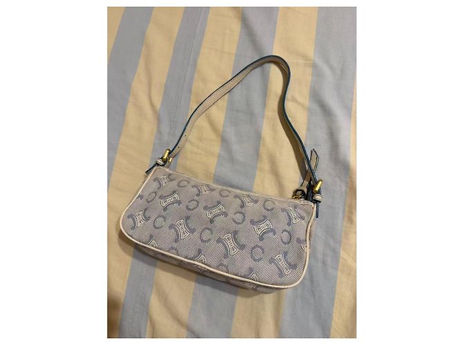 Triomphe Céline Celine Mini Borsa a Tracolla Tela Blue Macadam Bianco - vista 3