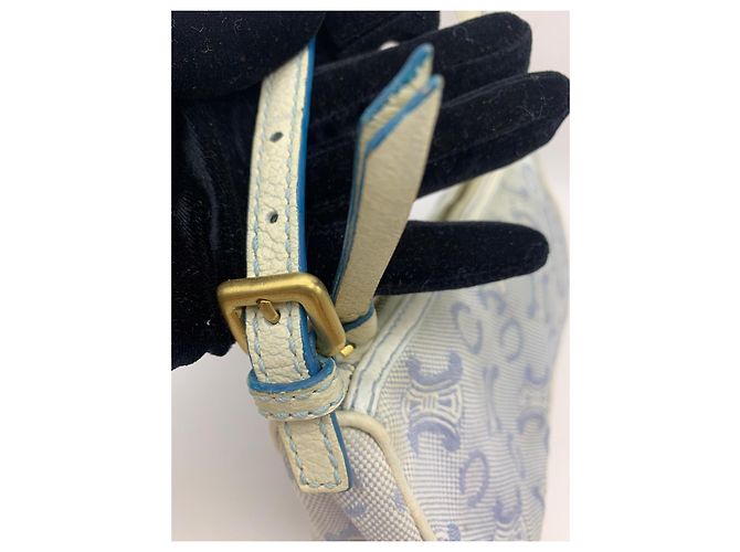 Triomphe Céline Celine Mini Borsa a Tracolla Tela Blue Macadam Bianco - vista 4