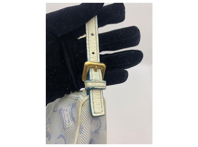 Triomphe Céline Celine Mini Borsa a Tracolla Tela Blue Macadam Bianco - vista 5