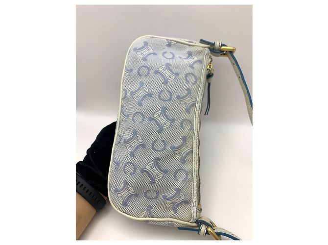 Triomphe Céline Celine Mini Borsa a Tracolla Tela Blue Macadam Bianco - vista 7
