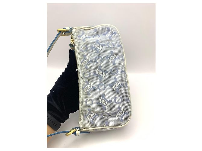 Triomphe Céline Celine Mini Borsa a Tracolla Tela Blue Macadam Bianco - vista 8