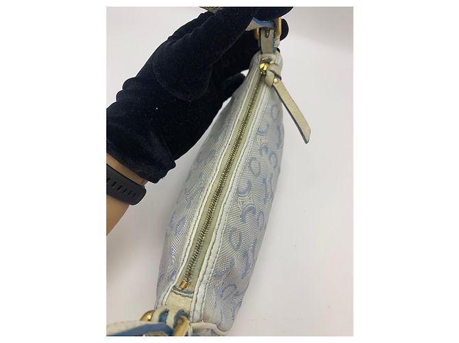 Triomphe Céline Celine Mini Borsa a Tracolla Tela Blue Macadam Bianco - vista 9