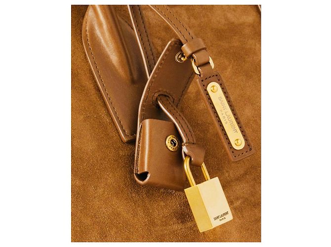 Saint Laurent De Jour Borsa Tote in Pelle e Shearling Marrone - vista 15