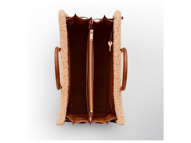 Saint Laurent De Jour Borsa Tote in Pelle e Shearling Marrone - vista 7