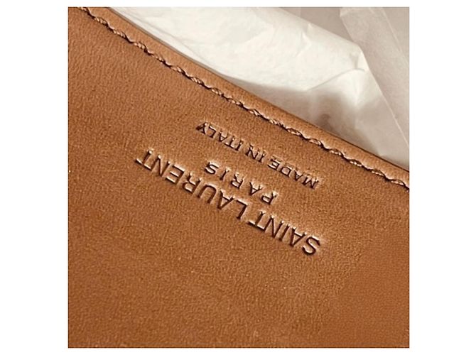 Saint Laurent De Jour Borsa Tote in Pelle e Shearling Marrone - vista 9