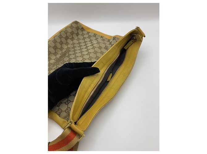 Gucci Borsa a tracolla GG Supreme e pelle gialla Marrone Beige Giallo - vista 14