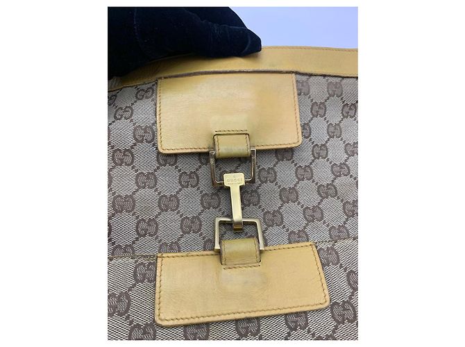 Gucci Borsa a tracolla GG Supreme e pelle gialla Marrone Beige Giallo - vista 4