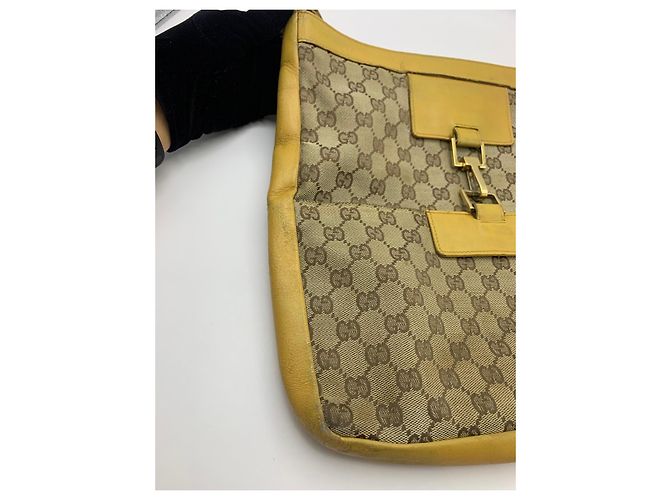 Gucci Borsa a tracolla GG Supreme e pelle gialla Marrone Beige Giallo - vista 5