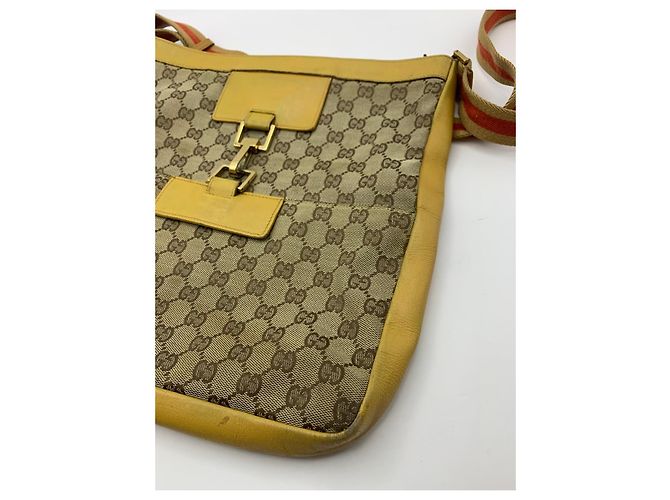 Gucci Borsa a tracolla GG Supreme e pelle gialla Marrone Beige Giallo - vista 6