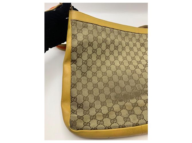 Gucci Borsa a tracolla GG Supreme e pelle gialla Marrone Beige Giallo - vista 7