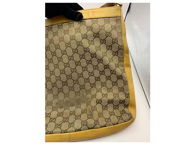 Gucci Borsa a tracolla GG Supreme e pelle gialla Marrone Beige Giallo - vista 8