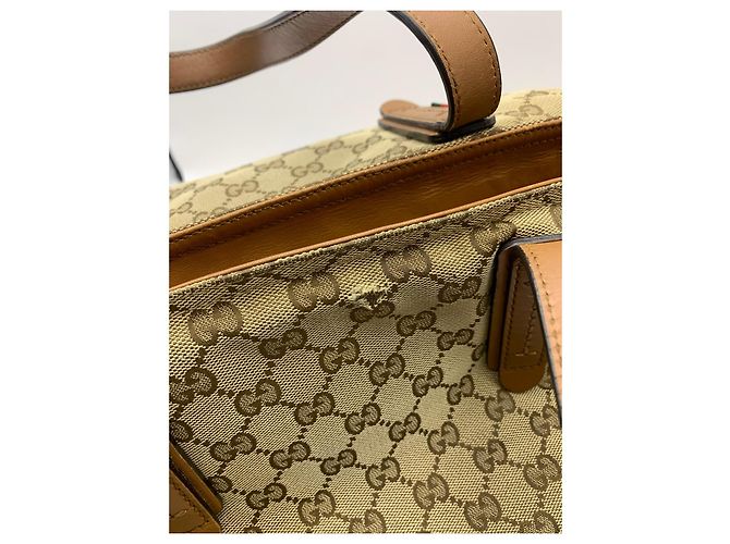 Gucci GG Canvas Web Sherry Line Borsa Tote Marrone Beige - vista 11