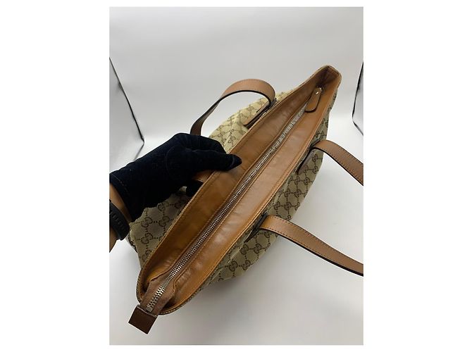 Gucci GG Canvas Web Sherry Line Borsa Tote Marrone Beige - vista 12