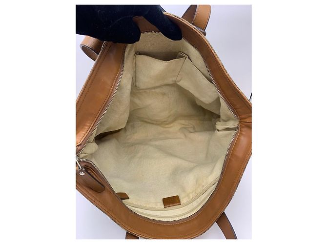 Gucci GG Canvas Web Sherry Line Borsa Tote Marrone Beige - vista 13