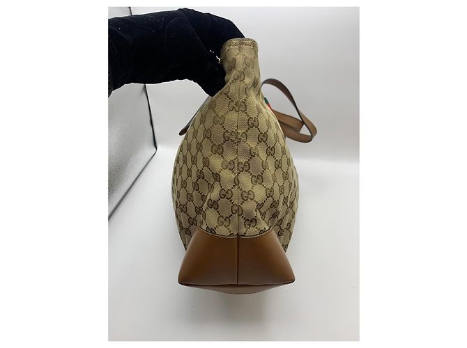 Gucci GG Canvas Web Sherry Line Borsa Tote Marrone Beige - vista 3