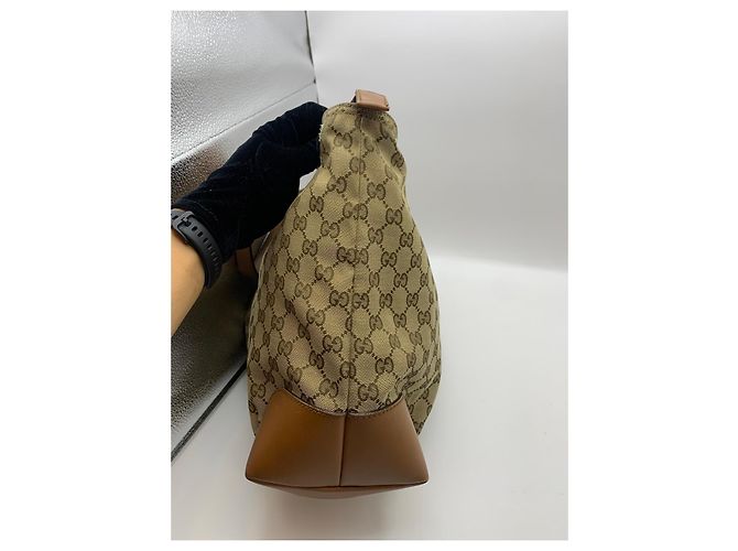 Gucci GG Canvas Web Sherry Line Borsa Tote Marrone Beige - vista 4