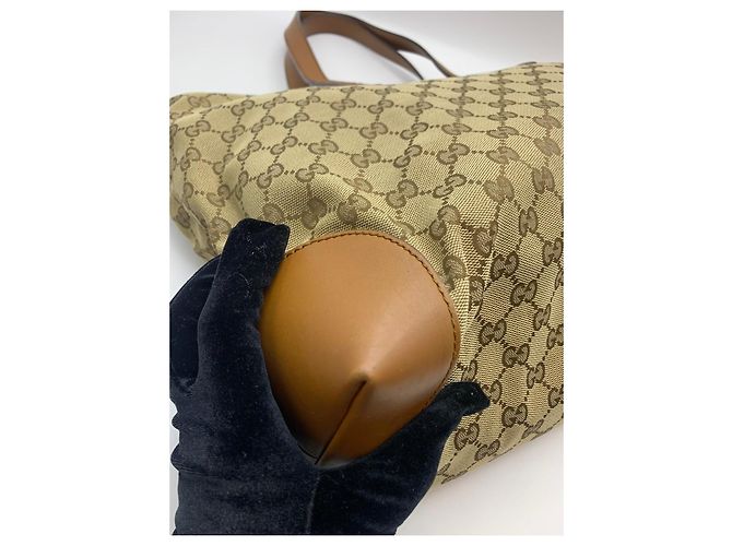 Gucci GG Canvas Web Sherry Line Borsa Tote Marrone Beige - vista 7