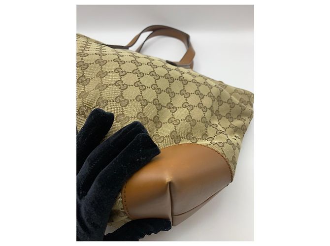 Gucci GG Canvas Web Sherry Line Borsa Tote Marrone Beige - vista 8