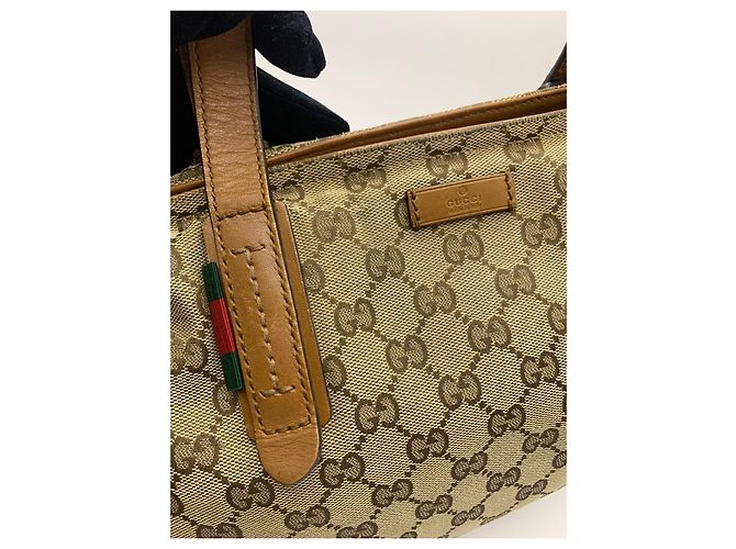 Gucci GG Canvas Web Sherry Line Borsa Tote Marrone Beige - vista 9