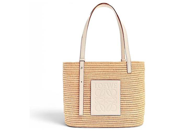 Loewe Borsa Cesta in Rafia e Pelle Beige - vista 10