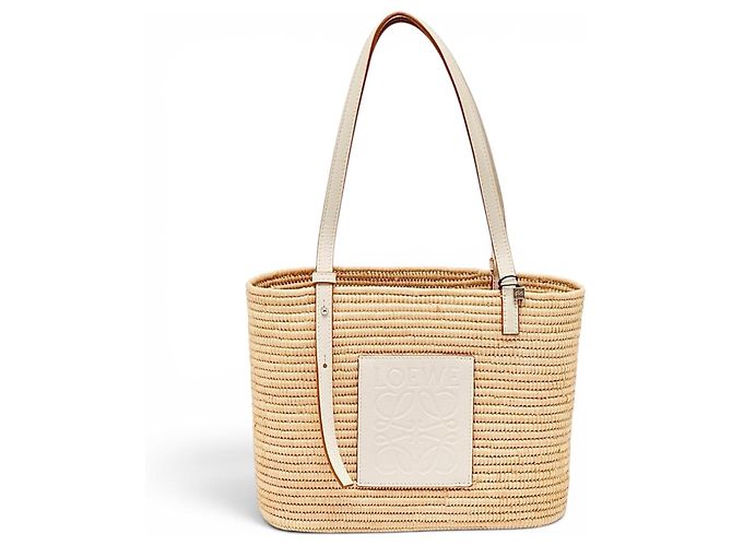Loewe Borsa Cesta in Rafia e Pelle Beige - vista 13