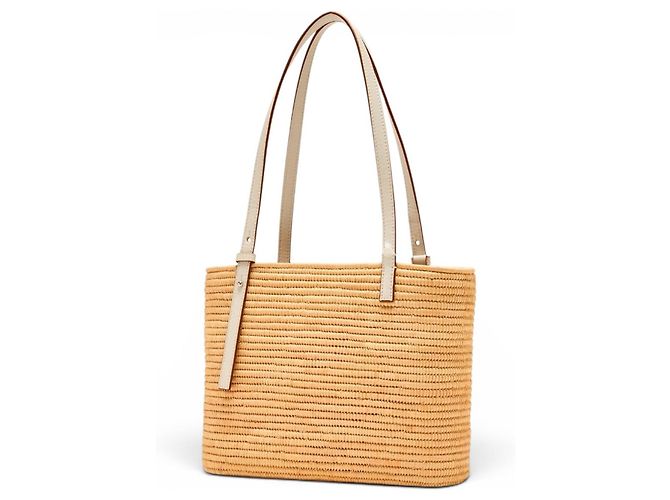 Loewe Borsa Cesta in Rafia e Pelle Beige - vista 16