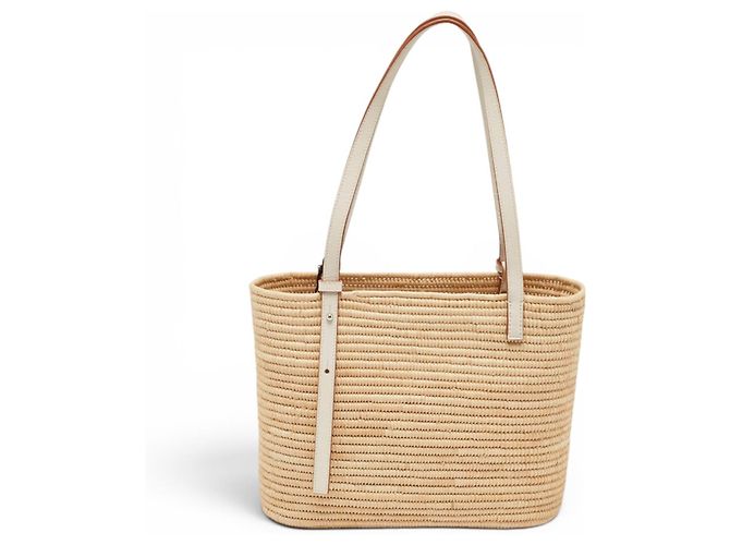 Loewe Borsa Cesta in Rafia e Pelle Beige - vista 2