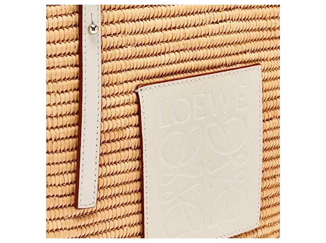 Loewe Borsa Cesta in Rafia e Pelle Beige - vista 4