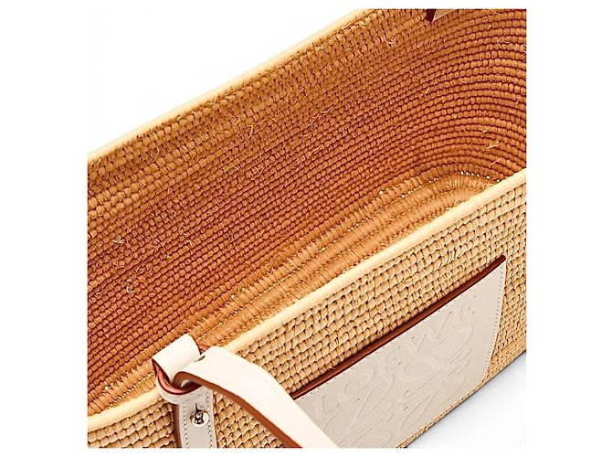 Loewe Borsa Cesta in Rafia e Pelle Beige - vista 5