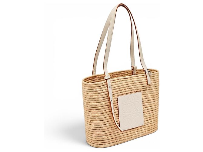 Loewe Borsa Cesta in Rafia e Pelle Beige - vista 6
